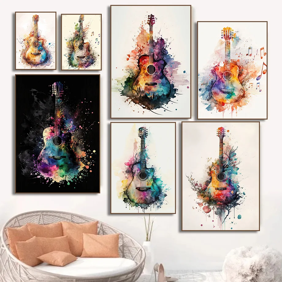 Picture Of Musical Instrument - （フレームなし）楽器、ギター、水彩画、アートポスター、キャンバス画、壁掛け、子供部屋や家のインテリアに