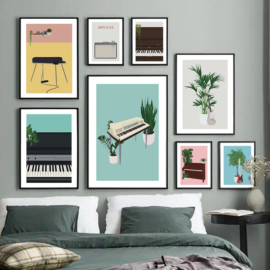 Picture Of Musical Instrument - 楽器イラスト壁アート壁画プリントピアノギターキャンバス絵画北欧ポスター装飾写真リビングルーム